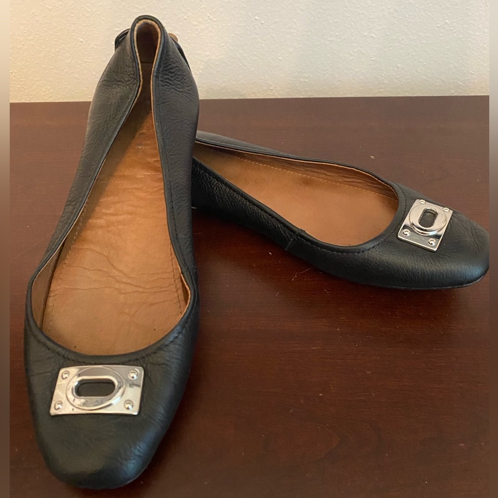 Coach Vernon Black Soft Pebbled Leather Flats